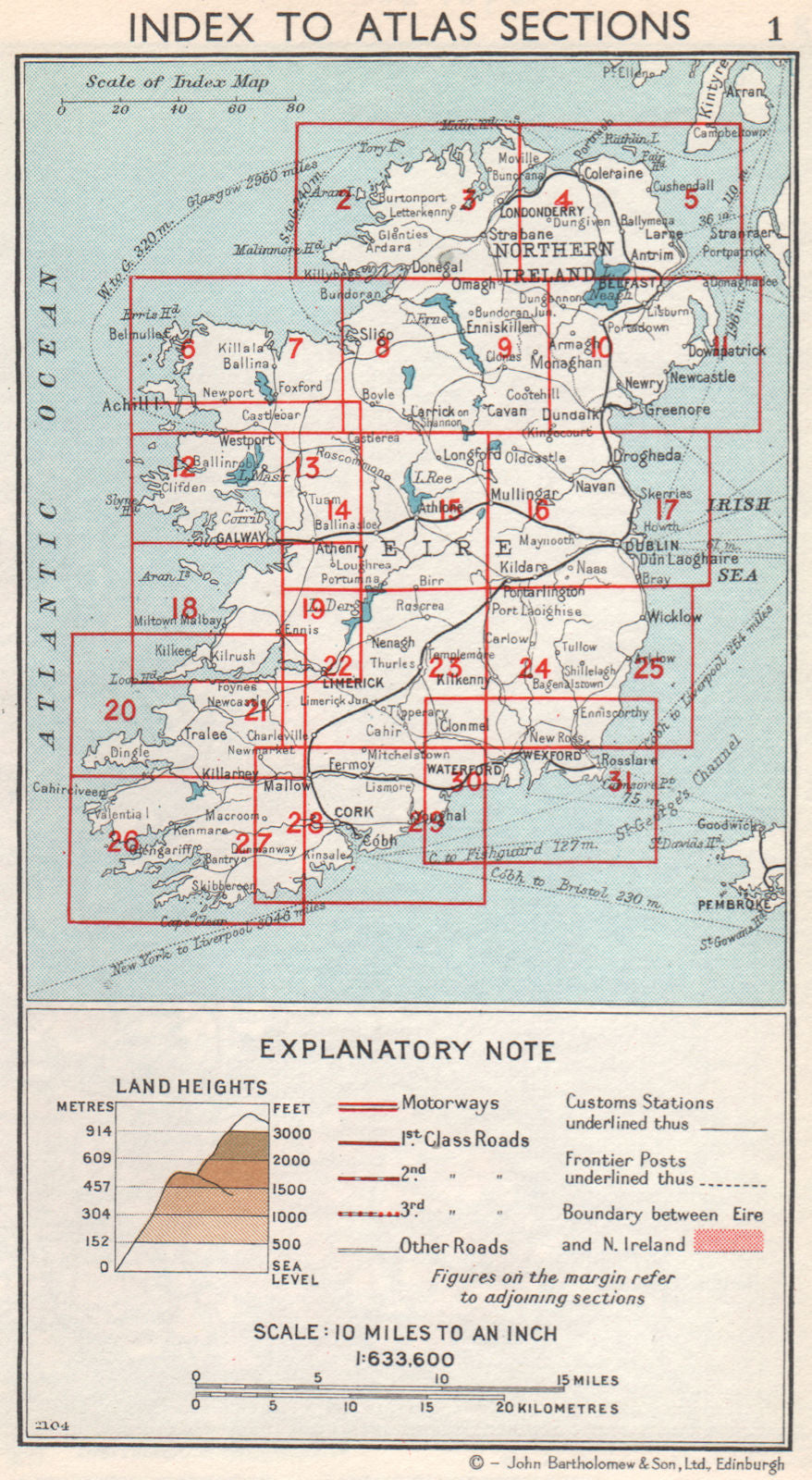 IRELAND. Index map. Vintage map plan. Ireland 1962 old vintage chart